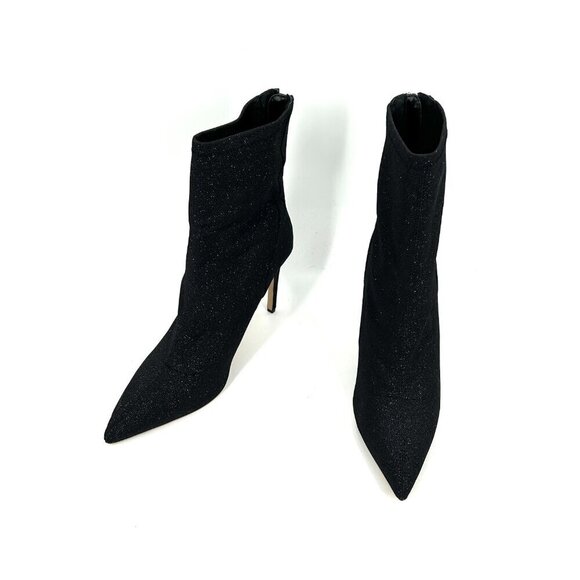 BADGLEY MISCHKA Jewel Black Sparkle Glitter Stretch Pointed Stiletto Booties 9.5 - Picture 3 of 10
